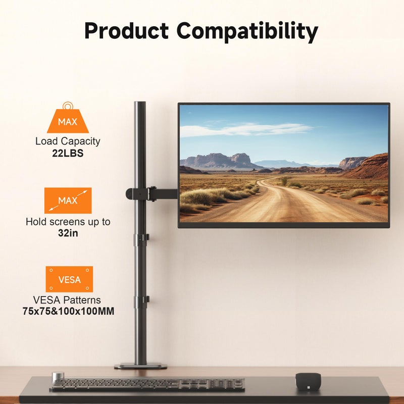 Bracwiser Single Fully Adjustable Standing Height Monitor Arm Stand Mount 800mm Tall for Monitor Computer Screen 13 15 17 19 20 22 23 24 26 27 30 32 inch VESA 75 100 (MD7821) - Image 5